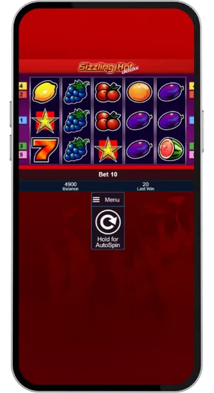Sizzling Hot Deluxe full paytable screen showing all eight symbols with their corresponding multiplier values per bet level