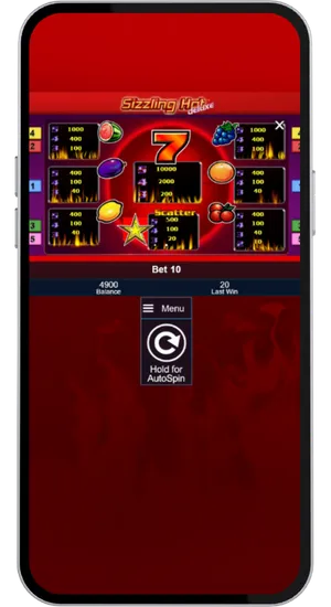 Sizzling Hot Deluxe reels displaying a mix of fruit symbols, Red Seven and two Star scatter icons across the grid